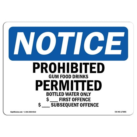 Guam Drink - OSHA Notice Sign - Prohibited Gum Food Drinks Permitted Bottled | Choose from: Aluminum, Rigid Plastic or Vinyl Label Decal | Protect Your Business, Work Site, Warehouse & Shop Area | Made in the USA