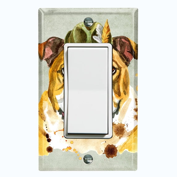 Metal Light Switch Plate Cover Cute English Bulldog Green Fedora Outfit DOG013