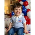 thumbnail image 4 of BemeyourBBs Toddler Baby Boy 4th of July T Shirt Outfit Patriot Independent Day Clothes Baby Girl Fourth of July Outfit American Flag Embroidery Waffled Striped Short Sleeve Lapel Collar Shirts Tops, 4 of 9