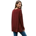 thumbnail image 3 of Innerwin Tee Col Rond Femme T Shirt Quotidien Couleur Unie T-shirt Ample Rouge Vin TTG, 3 of 4