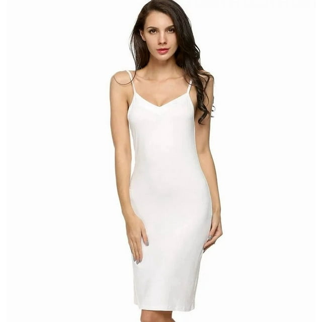 Robe de Nuit Droite en Coton Mélangé à Col en V pour Femmes TTG Blanc