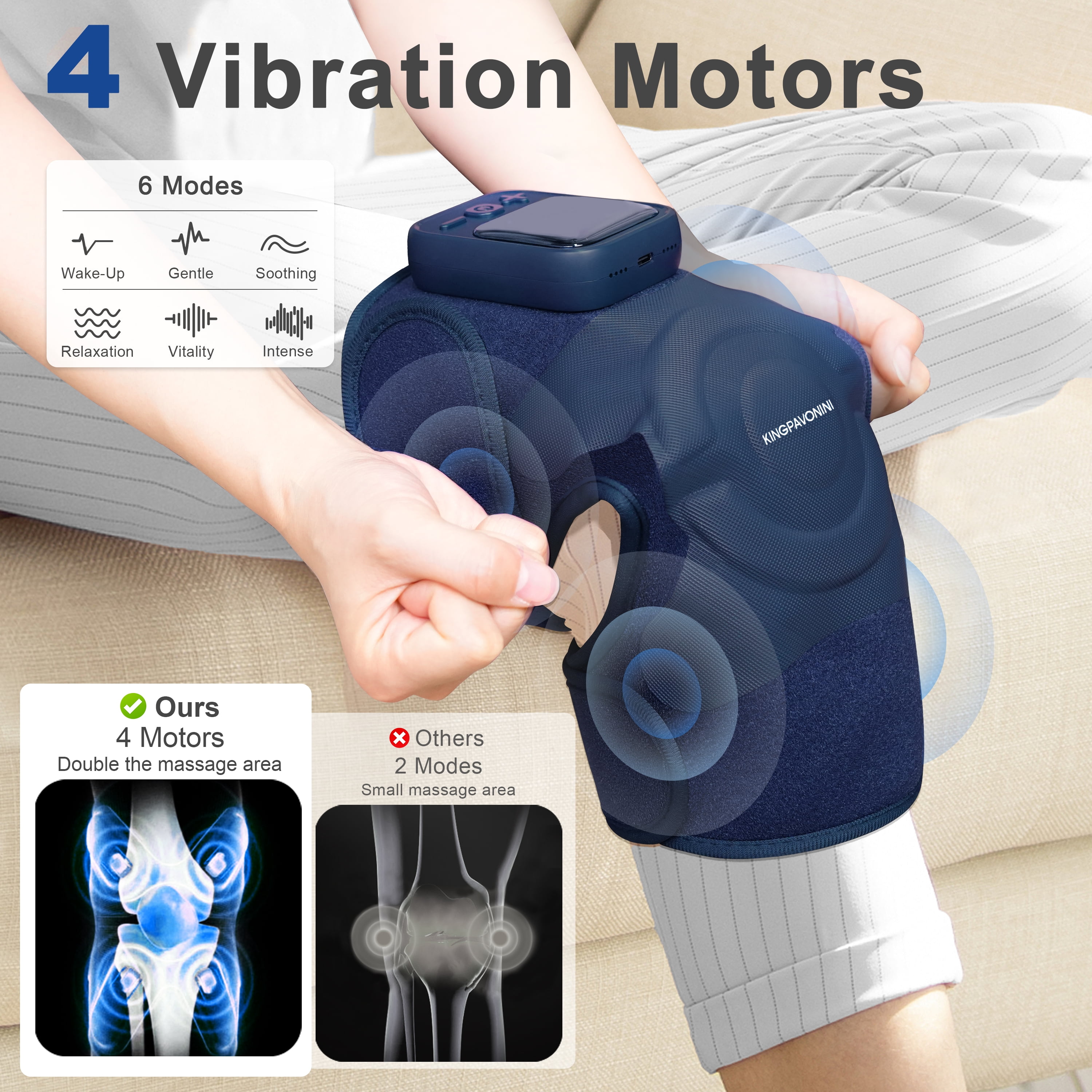 KingPavonini Wireless Knee Massager with Heat and Vibration for Knee, Shoulder, Elbow, Newly 4 Motors, 1 Pack