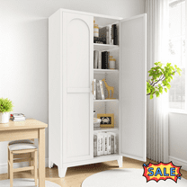 Tcbosik 71"H Farmhouse Storage Cabinet with 2 Doors, Modern Cupboard with Adjustable Shelves, Accent Cabinet for Kitchen, Dining Room, Living Room, White