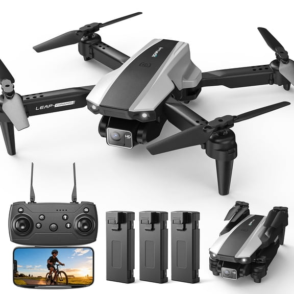 Wefone H30 Foldable Drone with Camera, Lightweight, User-Friendly, 360° Flips, Altitude Hold, Optical Flow Positioning, 3 Batteries, Black