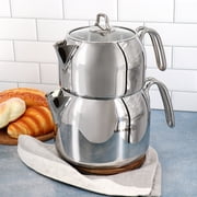 Korkmaz Perla Maxi Stainless Steel 1.2 Liter Tea Pot and 2 Liter Kettle Set
