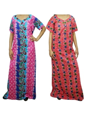 Mogul 2 pc Women's Night Wear Caftan Maxi Dress Printed Nightgown Cover Up Kaftan L