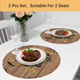 thumbnail image 5 of Vintage Boho Round 13 Inch Placemats Set of 2, Farmhouse Retro Brown Wooden Grain HeatResistant Non Slip Place Mats for Dining Table, Wipeable Braided Kitchen Table Mats for Housewarming, 5 of 9