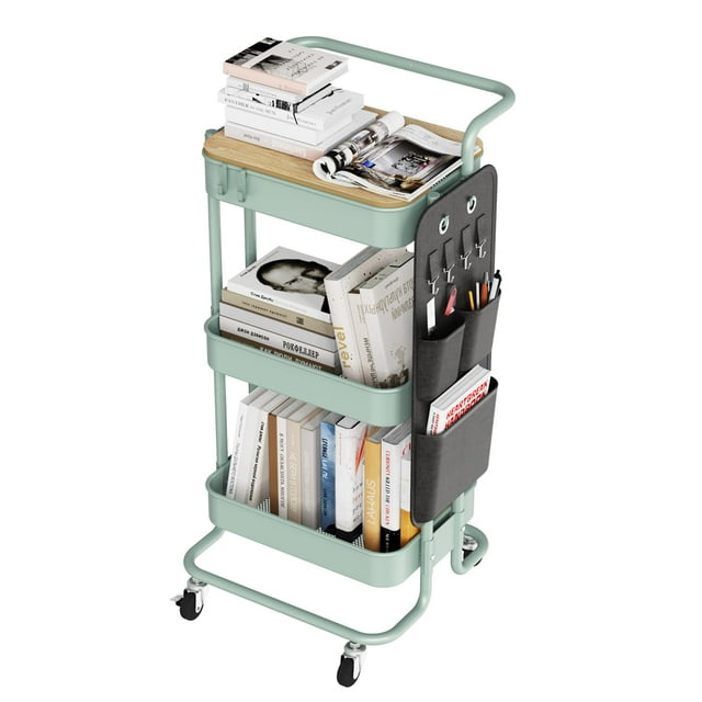 Rolling Cart DTK, utilitario metálico de 3 niveles, con sobremesa y bolsas laterales