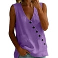 thumbnail image 4 of Sevevn Women's Asymmetrical Button Down Sleeveless Linen Blouse V Neck Summer Tank Top Purple M, 4 of 8