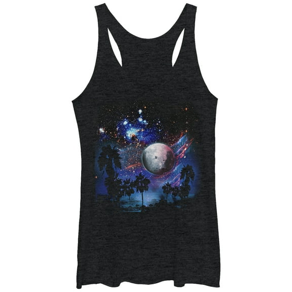 Women's Lost Gods Space Ocean  Racerback Tank Top Black Heather Large