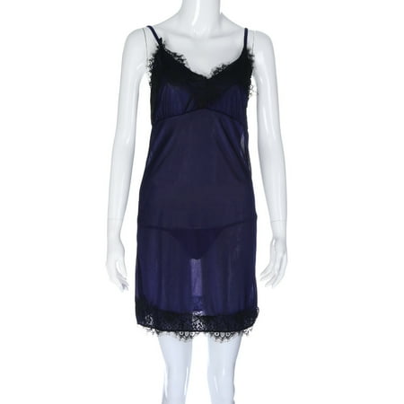 TOWED22 Womens Lingerie  Women Lingerie Satin Lace Chemise Nightgown Full Slips Sleepwear Blue
