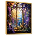 thumbnail image 2 of Designart "Purple and Yellow Flower Window Garden I" Floral Framed Wall Art - Traditional Purple Window Bedroom Framed Canvas Wall Art, 2 of 6