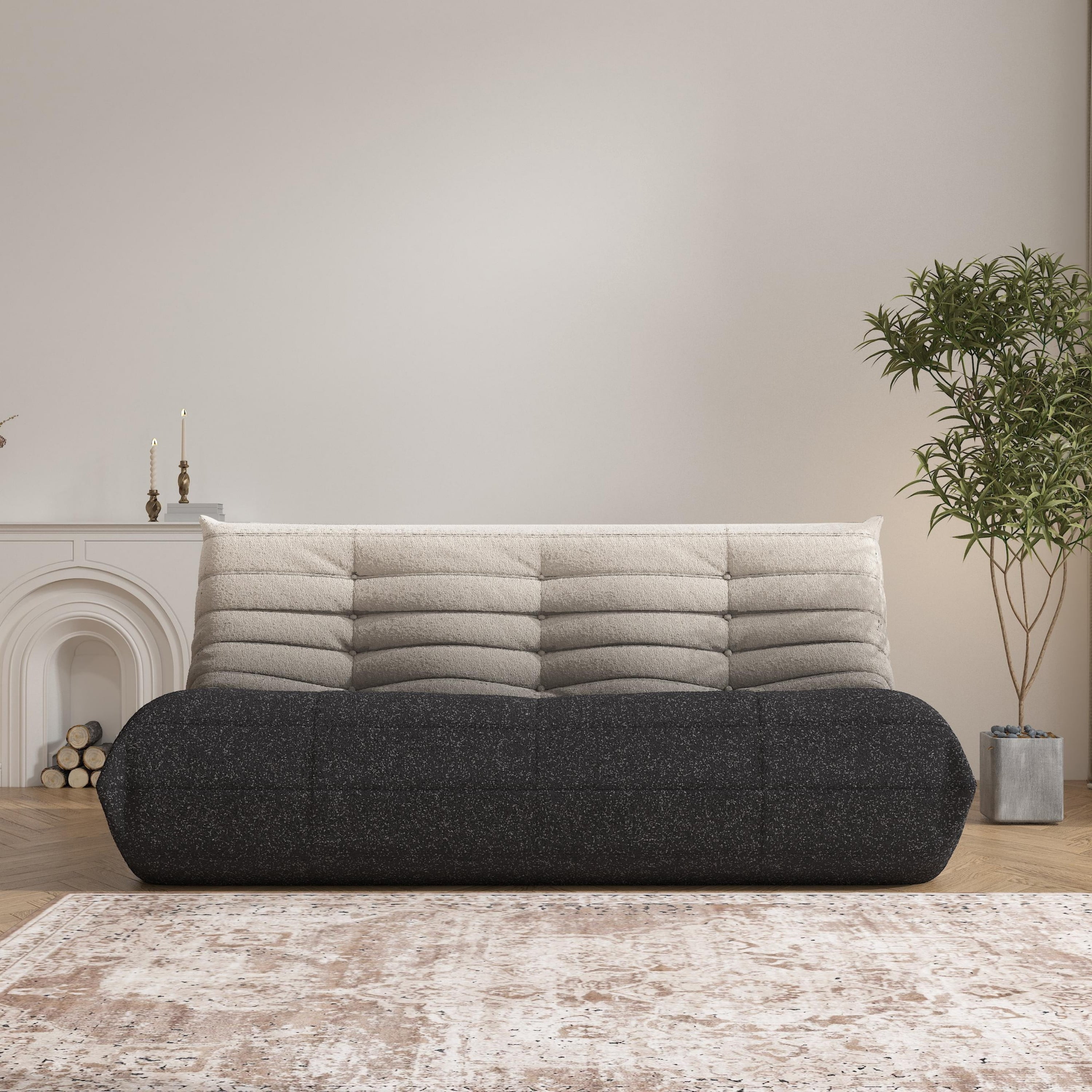WHGBJA 3 Seaters Oversize Bean Bag Chair,Lazy Floor Togo Sofa Lounger,High-Density Sponges Filling Sofa Comfy Chairs for Adults,Fireside Chair Furniture Gift for Living Room Bedroom, White+Black