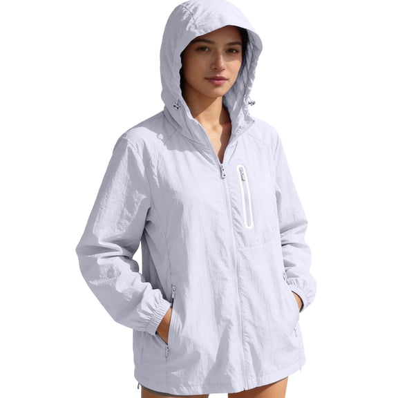 SYMOID Womens UPF 50 Sun Protection Jacket Lightweight Breathable Quick Dry Packable Hoodie Full Zip Long Sleeve for Active Outdoor Running White,Size 3XL