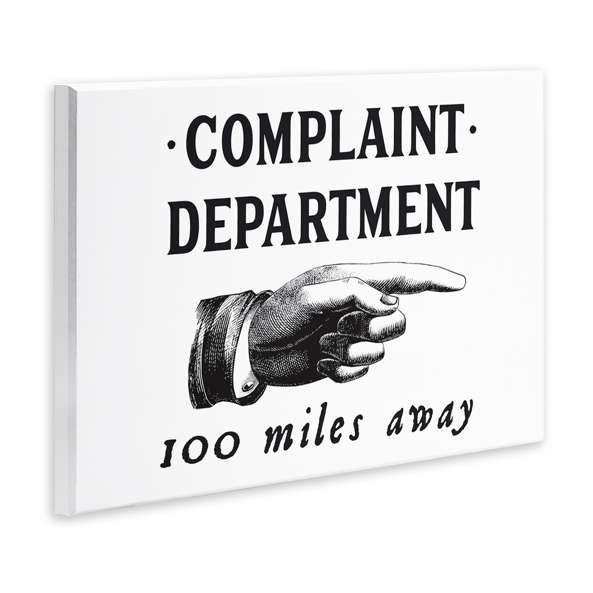 Stupell Industries Complaint Department Pointing Typography Painting Unframed Art Print Wall Art, 15 x 10