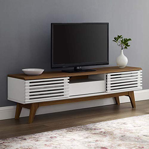 Modway Meuble TV Profil Bas 59 Pouces Style Mid-Century Modern en Noyer