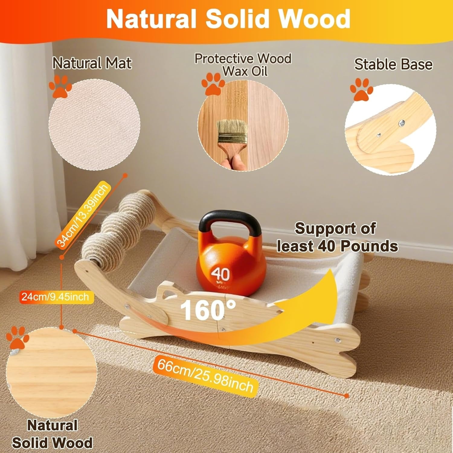 AuroVyxx Pet furniture,Cat Scratcher Bed for Indoor Cats 3-in-1 Scratching Post & Hammock Lounge with Solid Wooden Perch (Easy Assembly)