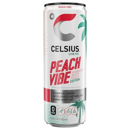 Celsius Zero Sugar Sparkling Energy Drink - Peach Vibe - 12 oz- Pack of 2