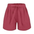 thumbnail image 5 of Lenpel Women's Plus Size Casual Shorts Elastic High Waisted Tie Front Pleated Wide Leg Shorts Summer Beach Shorts with Pockets, 5 of 6