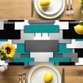 thumbnail image 4 of Burlap Table Runner 70 Inches Long, Abstract Teal Black Gray White Square Non-Slip Kitchen Table Runners for Dining Room Everyday Use Party Table Decorations Modern Geometric Art, 4 of 9