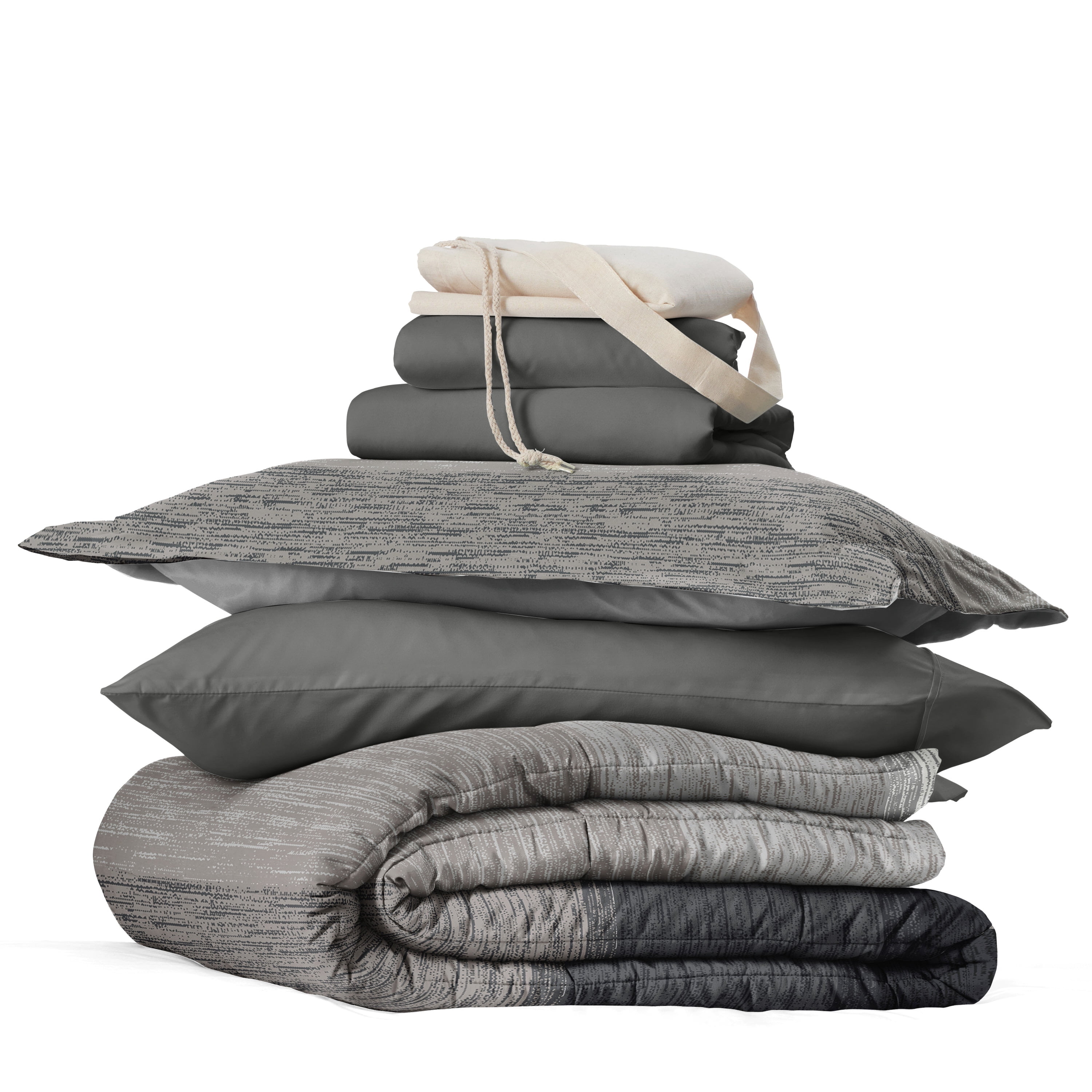 Noble Linens 8 Piece Dorm Bedding Bundle, Comforter & Sheet Set, Pillows, Laundry Bag