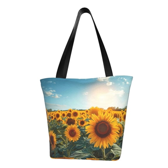 Pofeuu Sunlit Sunflower Field Print Women Fashion Shoulder Handbags Top Handle Satchel Bags Tote Shoulder Shopping Bag Stylish Canvas Tote Bag