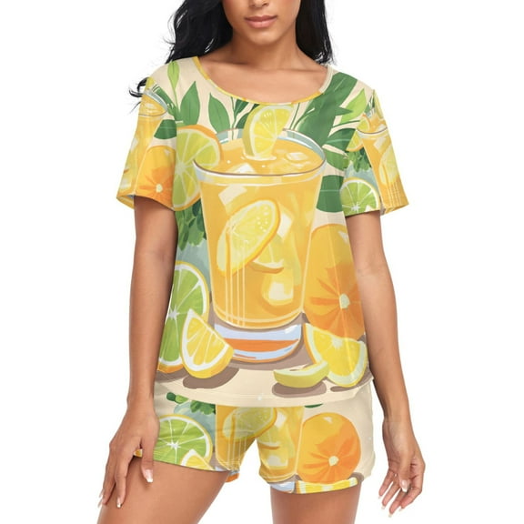 joogoo Women's Pajama Set Orange Juice Short Sleepwear Loungewear with Pockets M