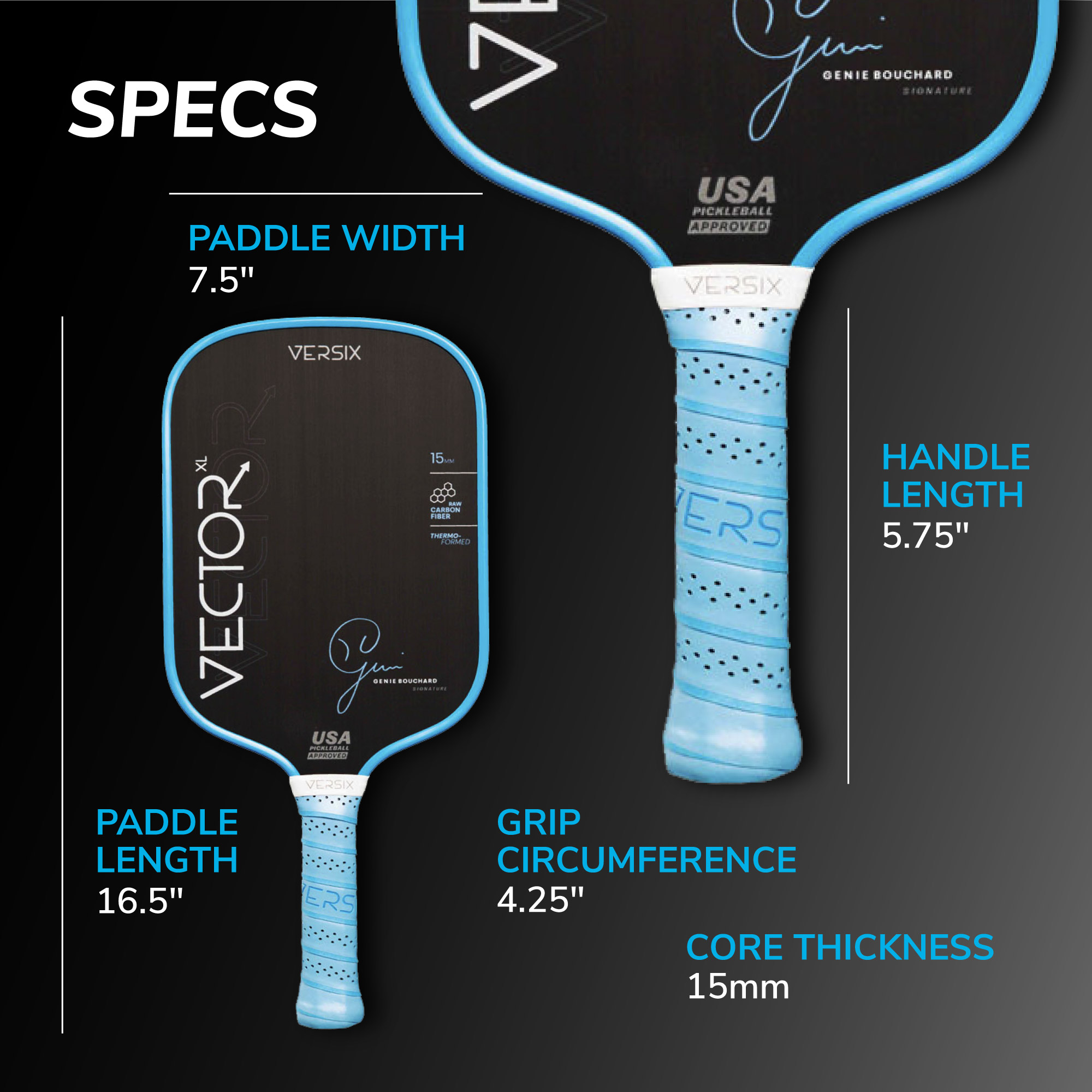 Versix Vector XL Genie Bouchard Signature Pickleball Paddle, 15MM