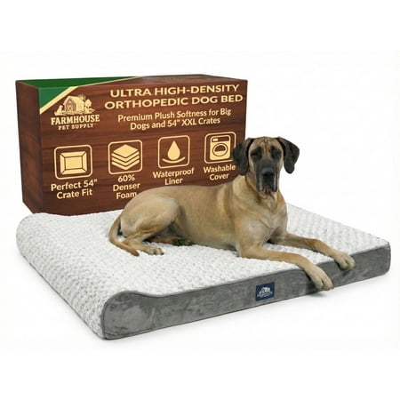 Farmhouse Pet Supply XXL Dog Bed That Won't Go Flat, 51x33in, Fits 54" Crate, Orthopedic
