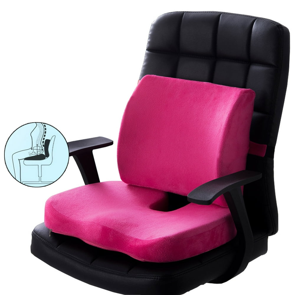 2 Piece Memory Foam Seat Cushion Lumbar Back Support Orthoped Home Car