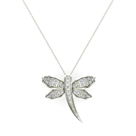Dragon fly 18K White Gold Necklace Pavé set Diamond Charm 0.36 Carat Total Weight ( G , VS )