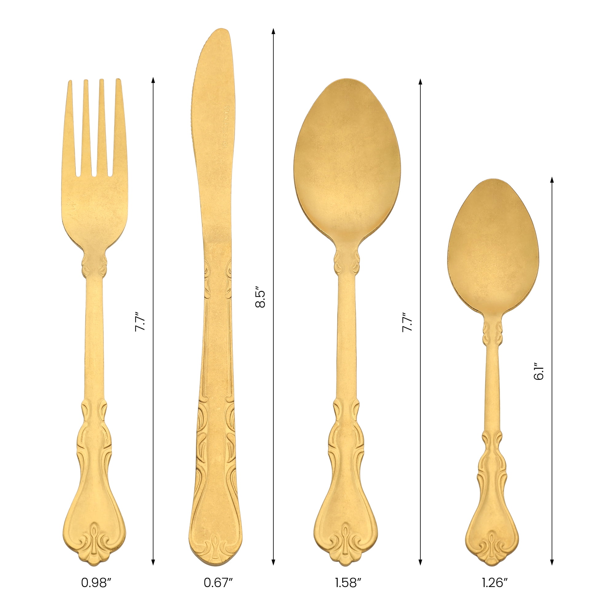 Unique Bargains Durable and Elegant Stainless Steel Silverware Set Gold 4pcs
