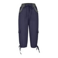 thumbnail image 5 of WULMLEO Cargo Capris for Women Cotton Mid Rise Lightweight Capri Pants Stretchy Travel Hiking Cargo Pants with Pockets Navy M, 5 of 9