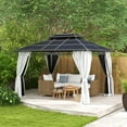 thumbnail image 2 of Outsunny 10' x 12' Double Roof Hardtop Gazebo with Nettings Curtains Grey, 2 of 10
