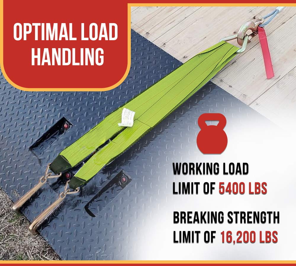 3" x 48" V Bridle Tow Straps w/ 15" J Hook, Hi-Viz Green Polyester Webbing, 5400 lbs WLL, Recovery V Strap w/Reinforced Webbing for Towing, Wrecker, Rollback, Car Hauler