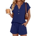 thumbnail image 2 of Womens Short Sets 2 Piece Outfits Summer Vacation Outfits for Women Lounge Set Shorts Casual Travel Set for Beach and Errands Blue 2XL, 2 of 7