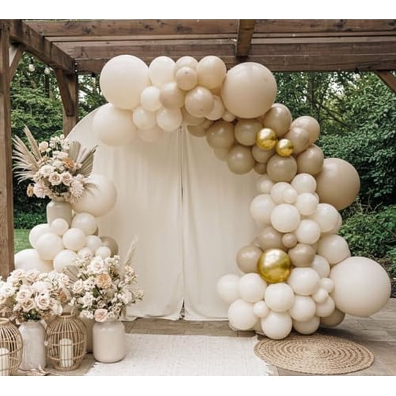 Neutral Balloon Garland Arch Kit - Double Stuffed Beige, White, Blush Balloons for Boho Baby Shower, Gender Reveal, Birthday Party Decorations