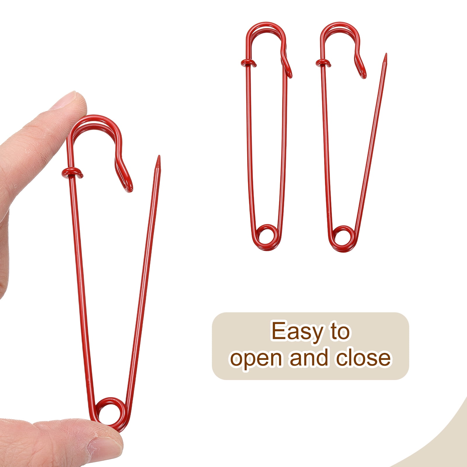 Uxcell 30pcs Safety Pins 100mm Baked Paint Large Safety Pin for Clothes, Red