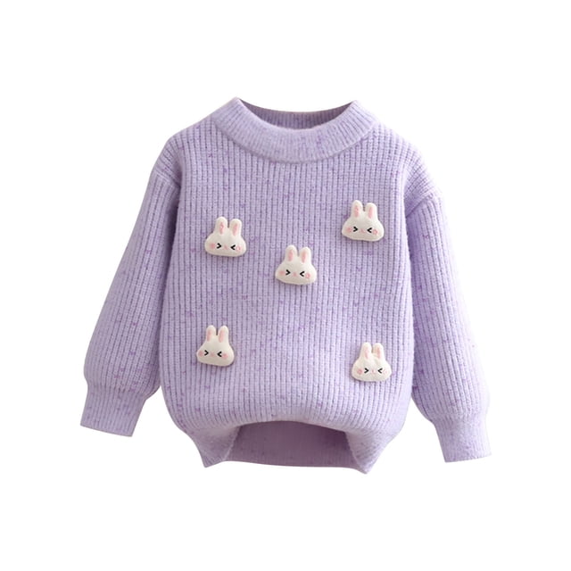 Chandail à Manches Longues et Col Rond Chaud pour Filles, Lapin Mignon, Mode 2025, Violet