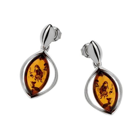 Earrings with Cognac Color Baltic Amber in Sterling Silver 3321