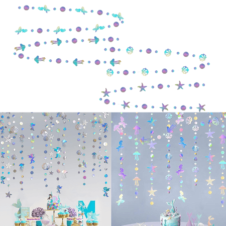 Shimmering Iridescent Ocean Garland, 4-Pack 52FT Hanging Streamers with Sea Creatures for Party & Wedding Decoration