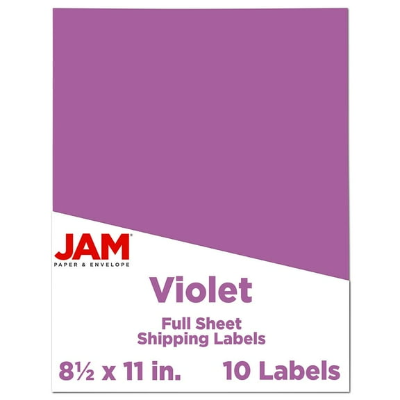 JAM Paper Full Page Labels, 8.5 x 11, Violet, 10 per Pack