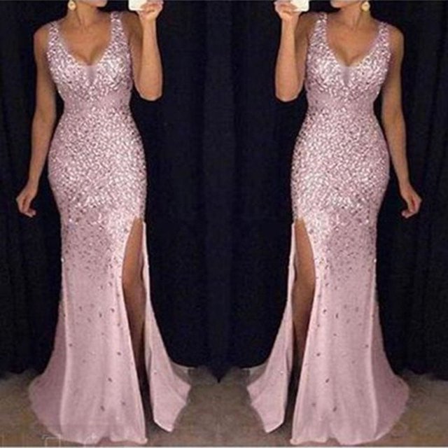 Vestido de mujer de primavera con abertura en el hombro, vestido de noche, vestido dorado