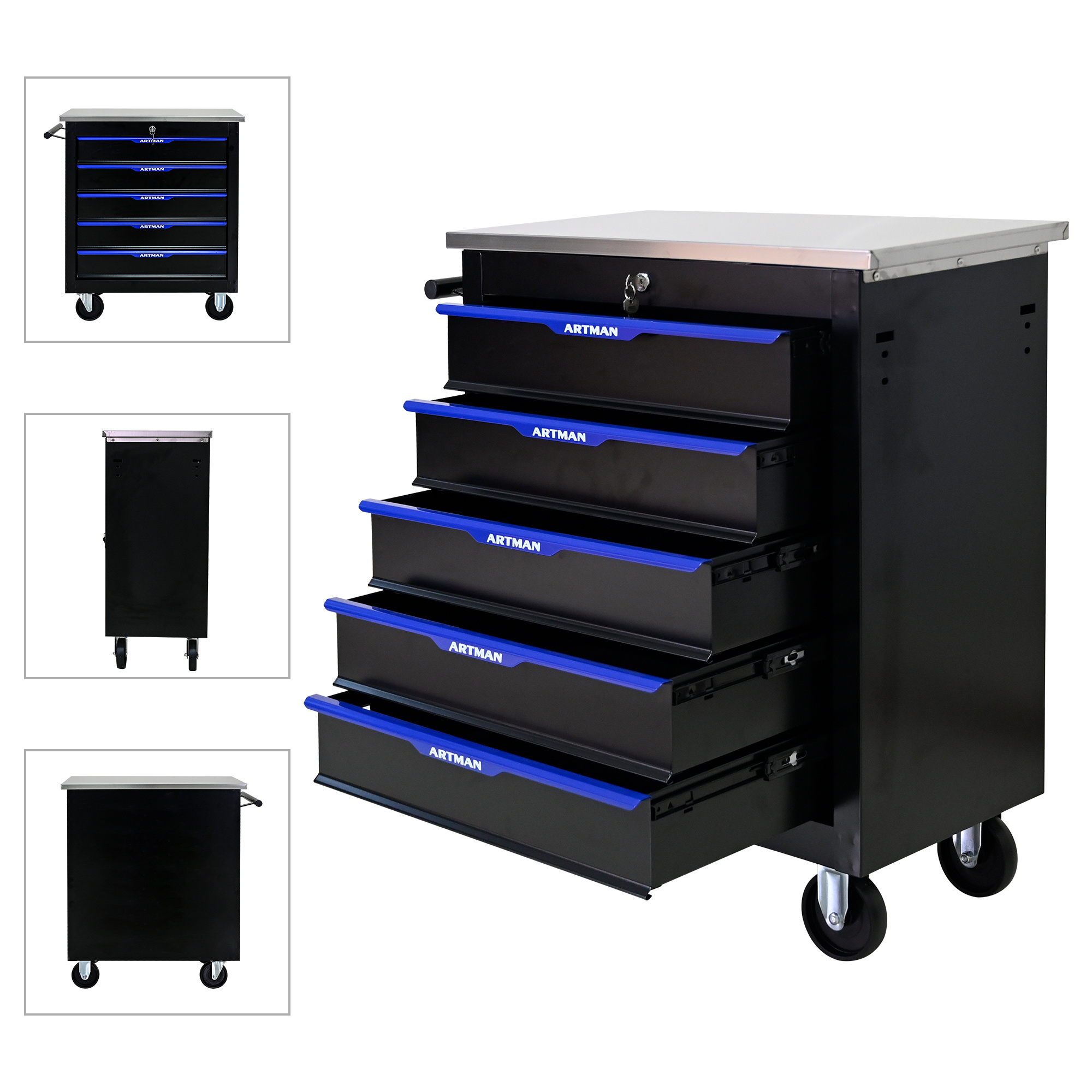 Aukfa Composable 25.9 in Tool Chest with 5 Drawers&7 Plastic Storage Box for Workshop Garage, Black