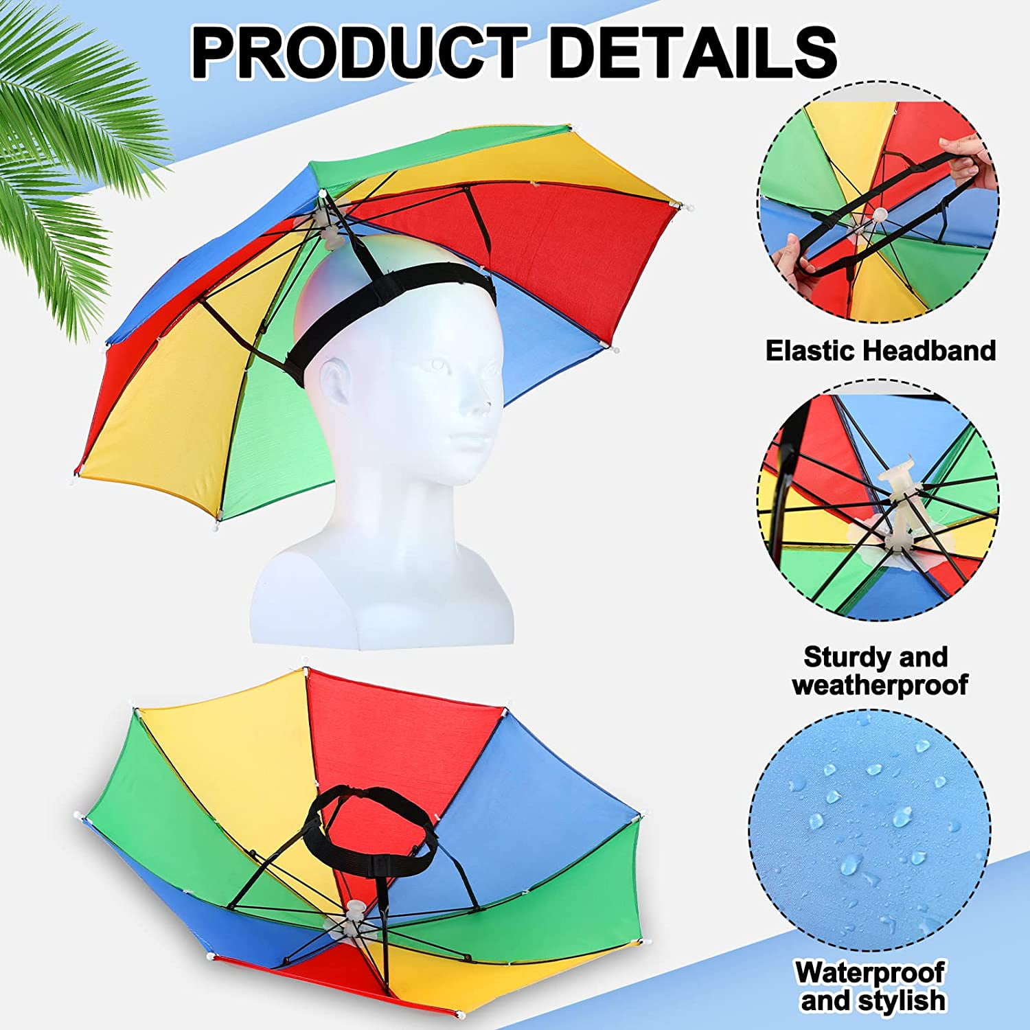 Sunjoy Tech Umbrella Hat, 25 inch Hands Free Umbrella Cap Anti-Rain Cap for Adults and Kids, Fishing Golf Gardening Sunshade Outdoor Headwear