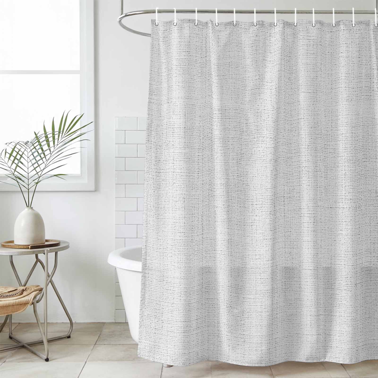 Shower Curtain Bathroom Set Farmhouse Light Gray Flax Waterproof Fabric Shower Curtains with Grommets&Hooks, Retro Linen Burlap Texture Privacy Bath Curtain for Bathtub 72x72in