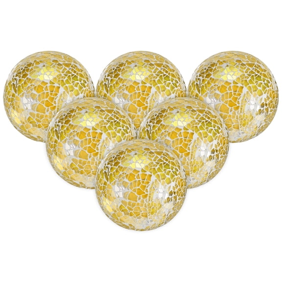 Uxcell 6-Pack Decorative Ball for Bowls, 2.4 Inch Mosaic Glass Balls Decorative Glass Orbs for Home Decor/Dining Tables [Yellow]