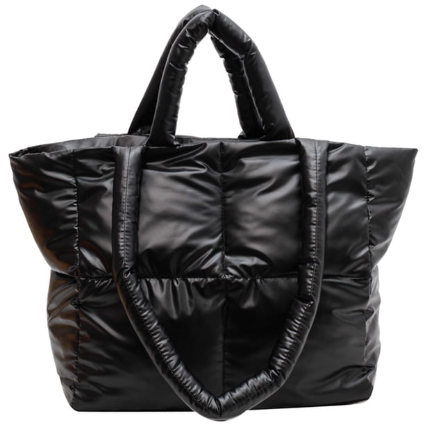 Bolsos Acolchados Algodón A Cuadros Invierno Bolsos Hombro Gran Capacidad para Mujer (negro)