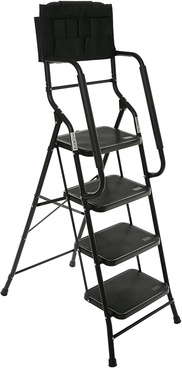 4 Step Ladder with Handrails 500 lb Capacity Step Stool Folding Portable Ladders for Home Frame