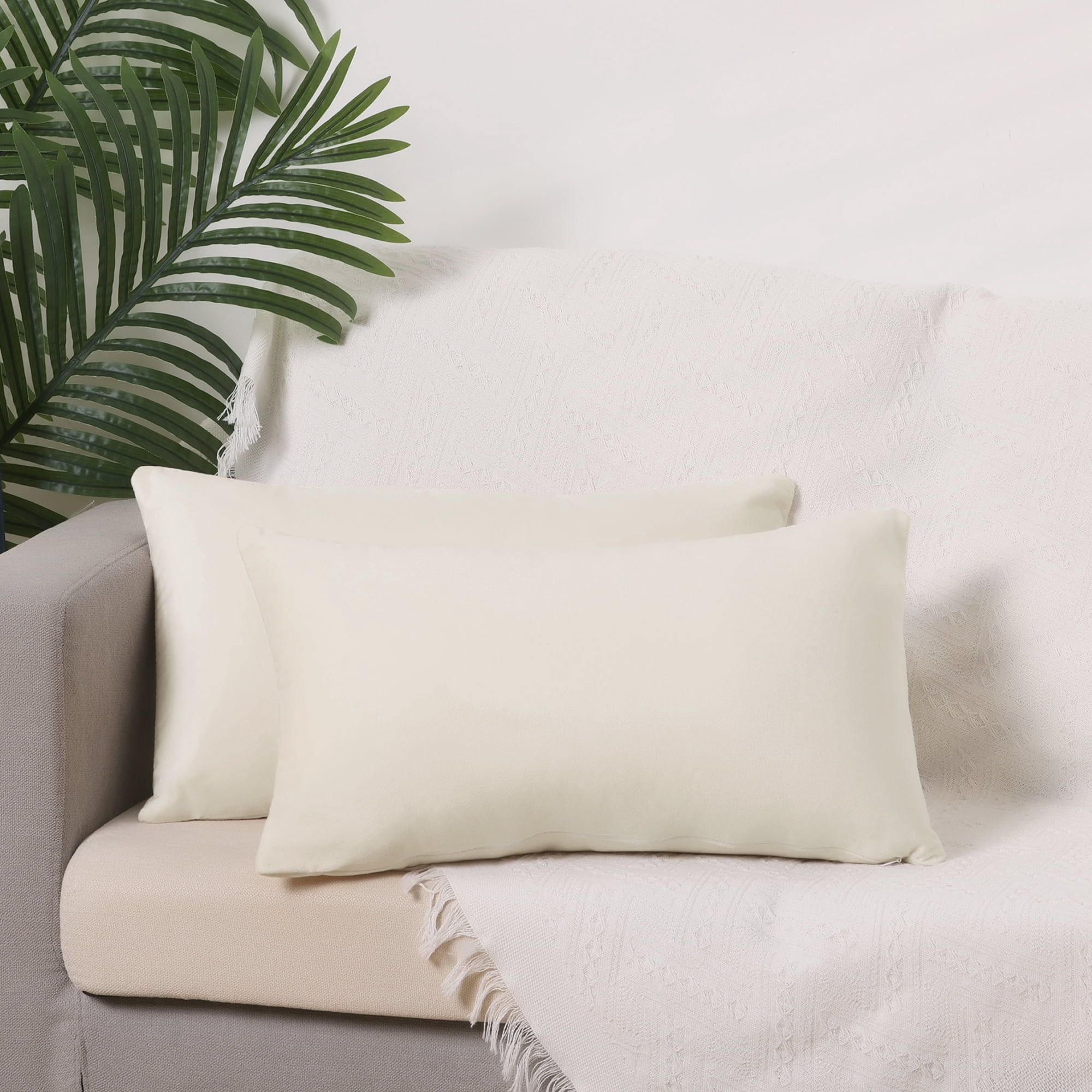 Unique Bargains Set of 4 Solid Velvet Pillowcases Modern Decorative Throw Pillow Covers Beige/Brown 12" x 20"